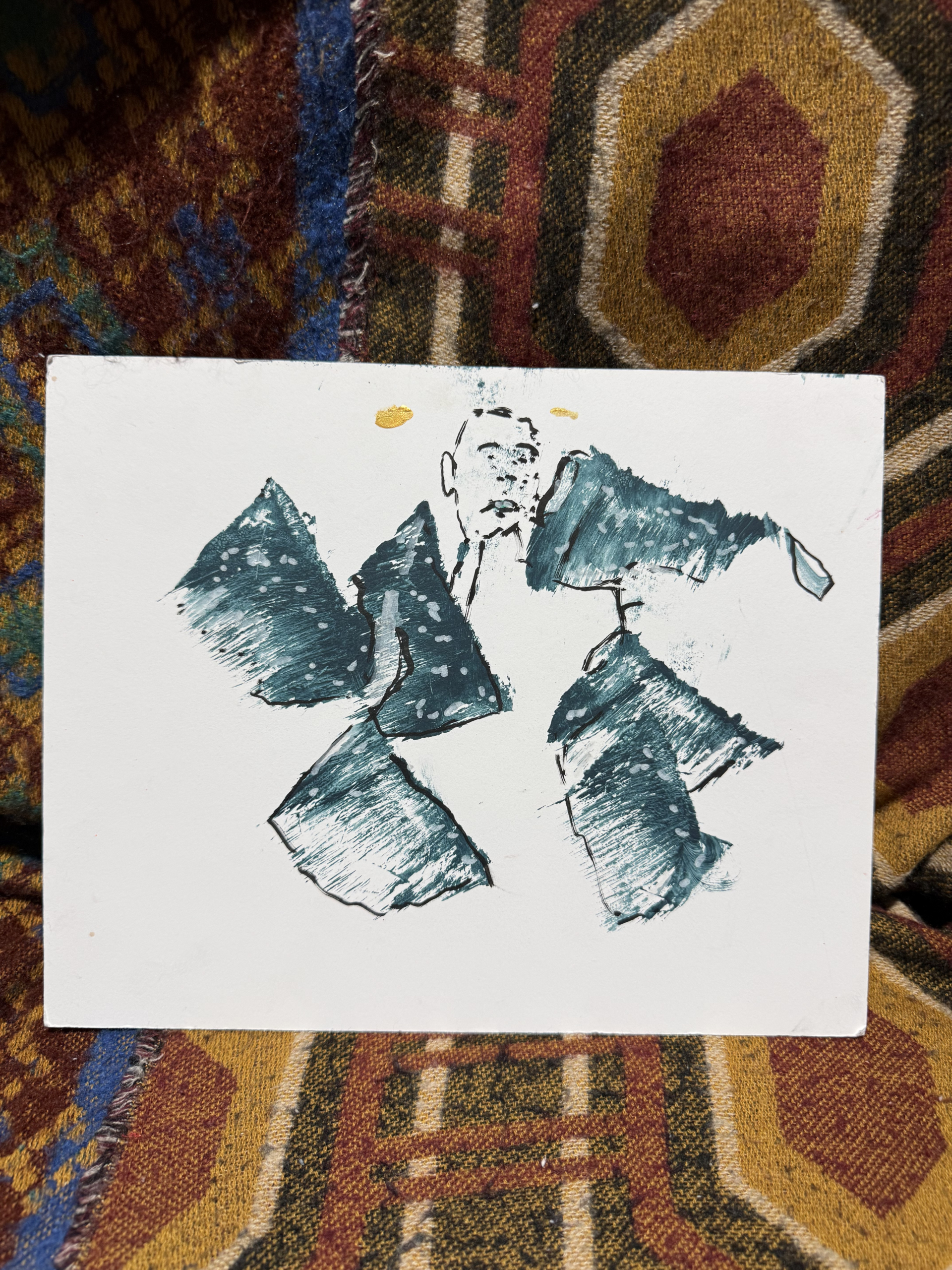Blue ink painting on white paper by Stephen John Kalinich