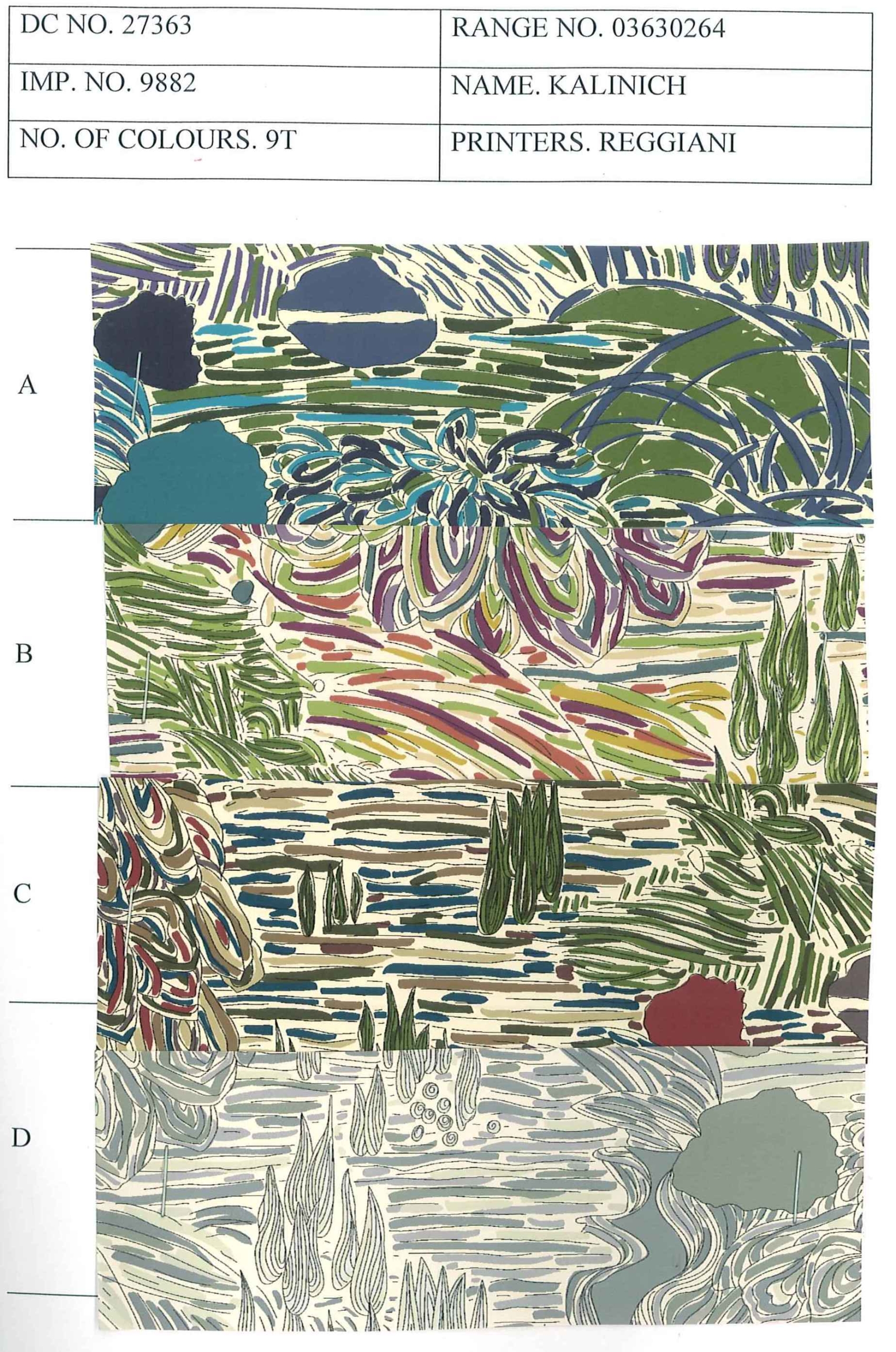An archival sheet of Stevie’s artwork arranged as fabric designs